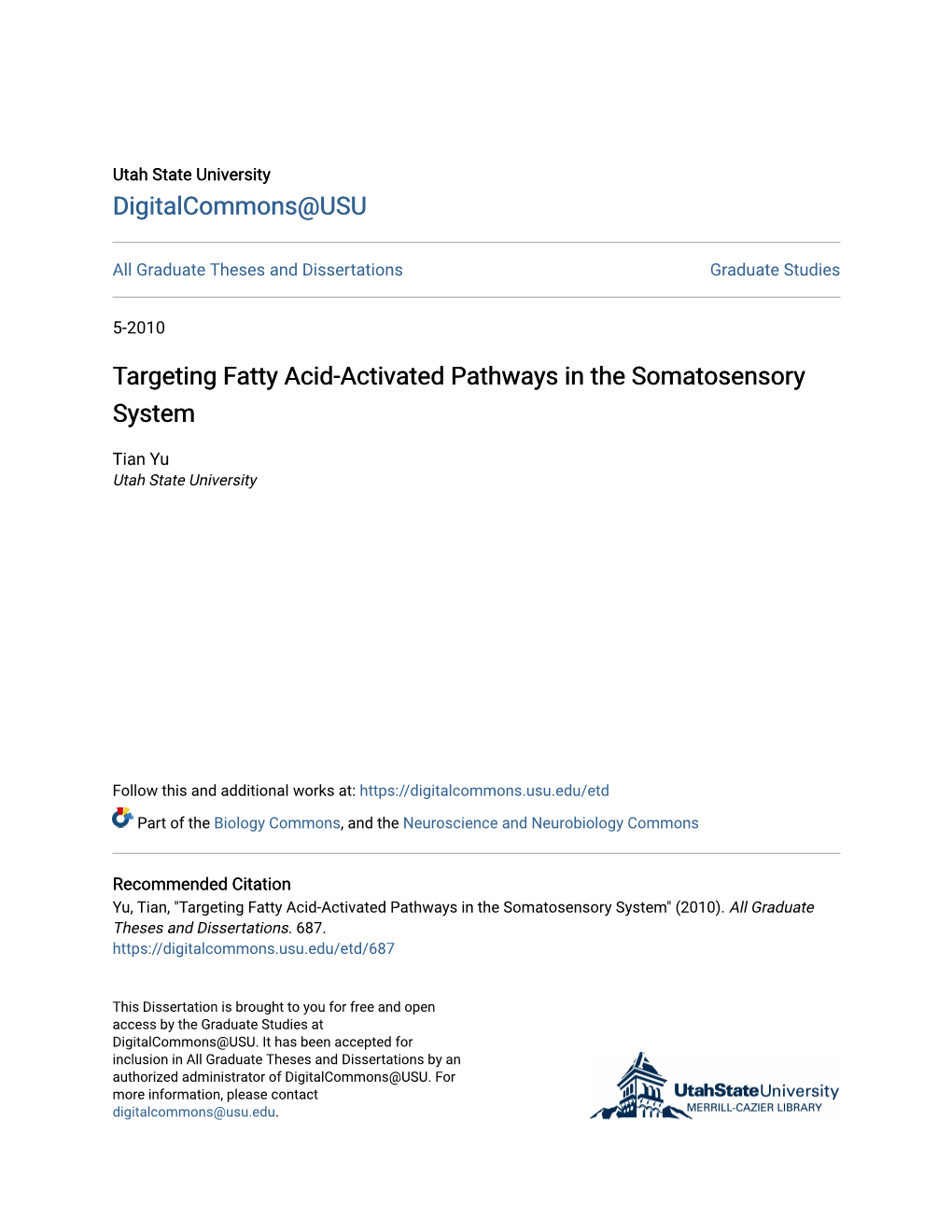 Targeting Fatty Acid-Activated Pathways in the Somatosensory System