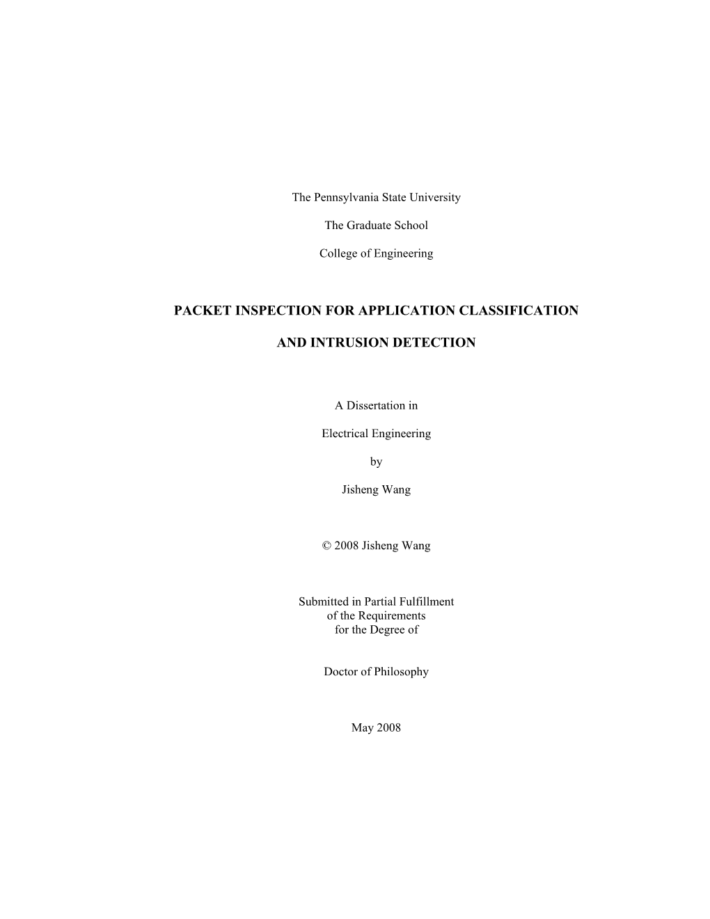 Packet Inspection for Application Classification