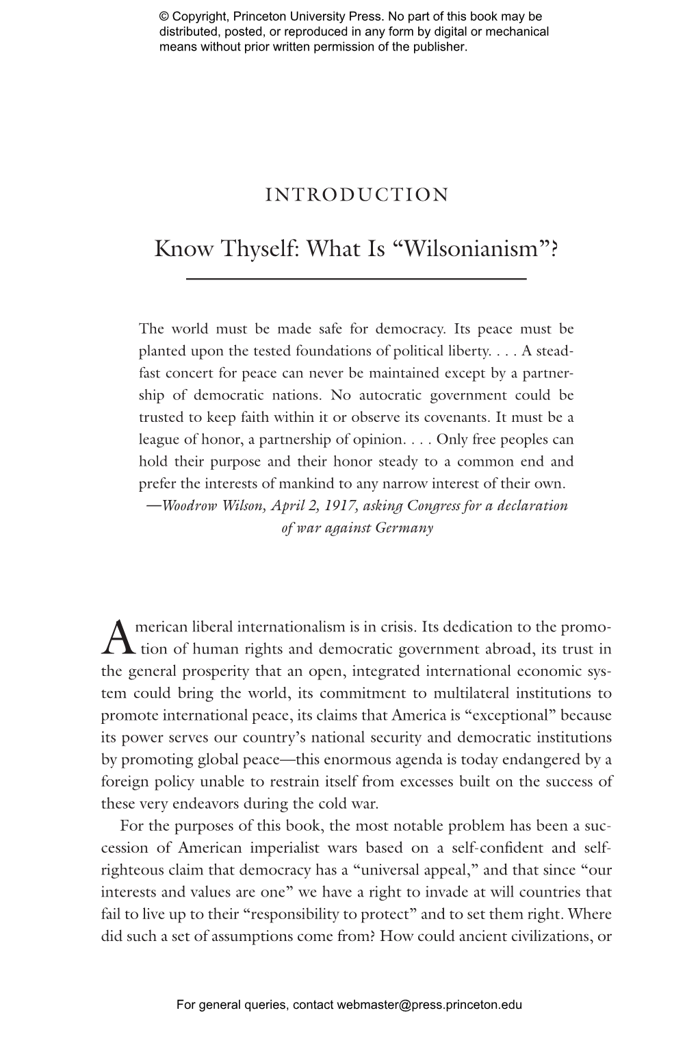 Why Wilson Matters: the Origin of American Liberal Internationalism