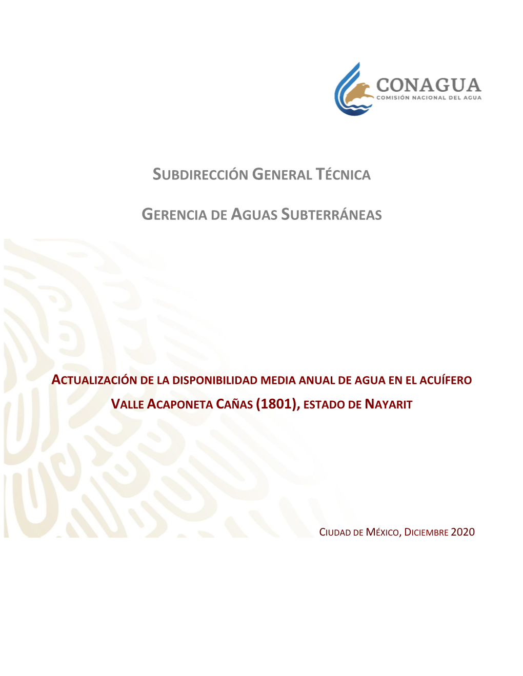 Actualización De La Disponibilidad Media Anual De Agua En El Acuífero Valle Acaponeta Cañas (1801), Estado De Nayarit