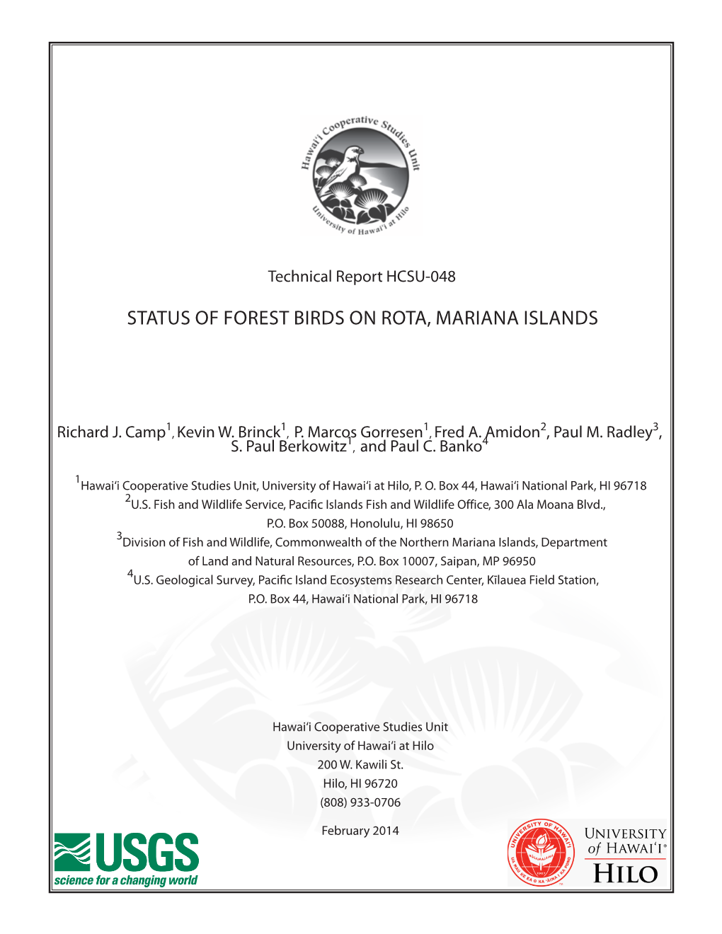 Status of Forest Birds on Rota, Mariana Islands