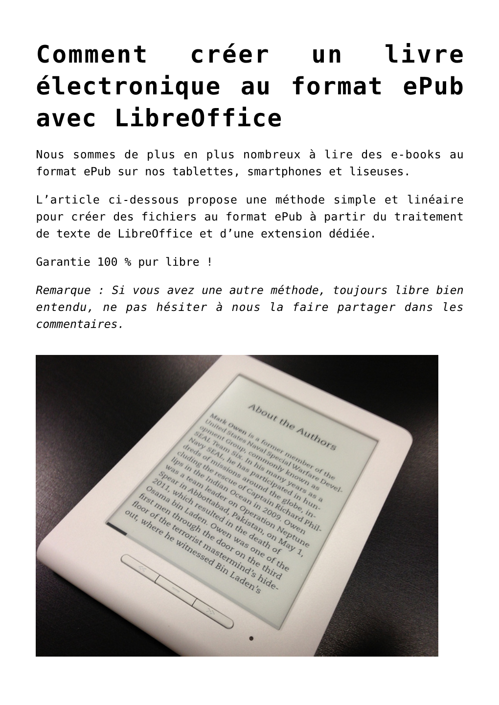 Comment Créer Un Livre Électronique Au Format Epub Avec Libreoffice