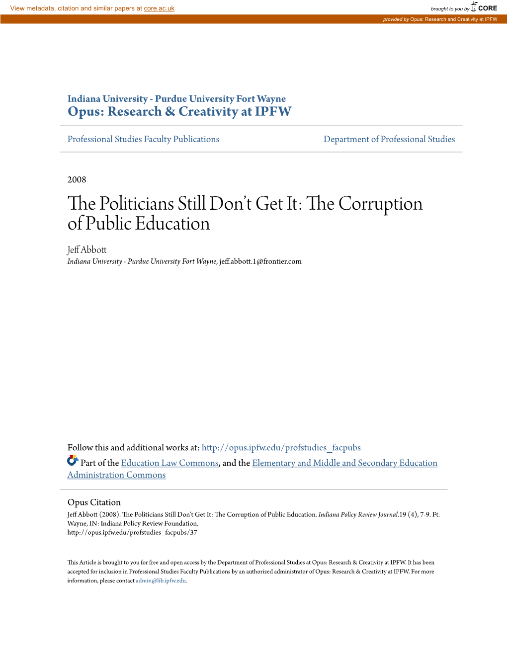 The Corruption of Public Education