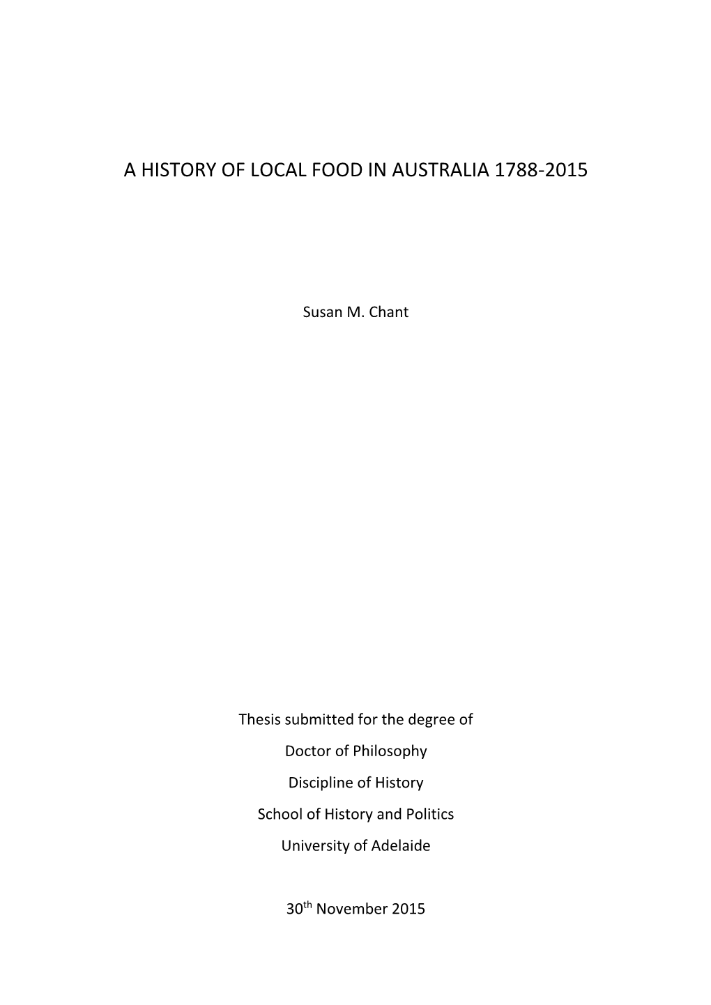 A History of Local Food in Australia 1788-2015