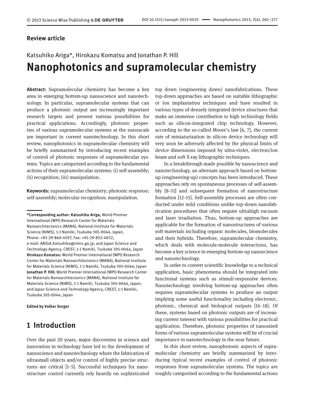 Nanophotonics and Supramolecular Chemistry