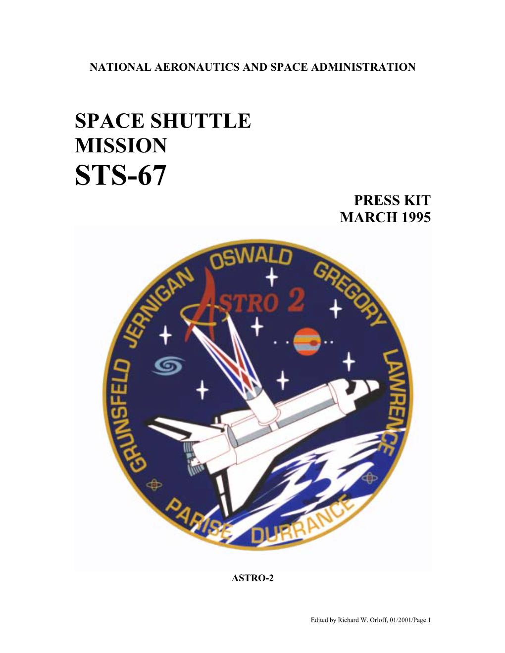 Space Shuttle Mission Sts-67 Press Kit March 1995