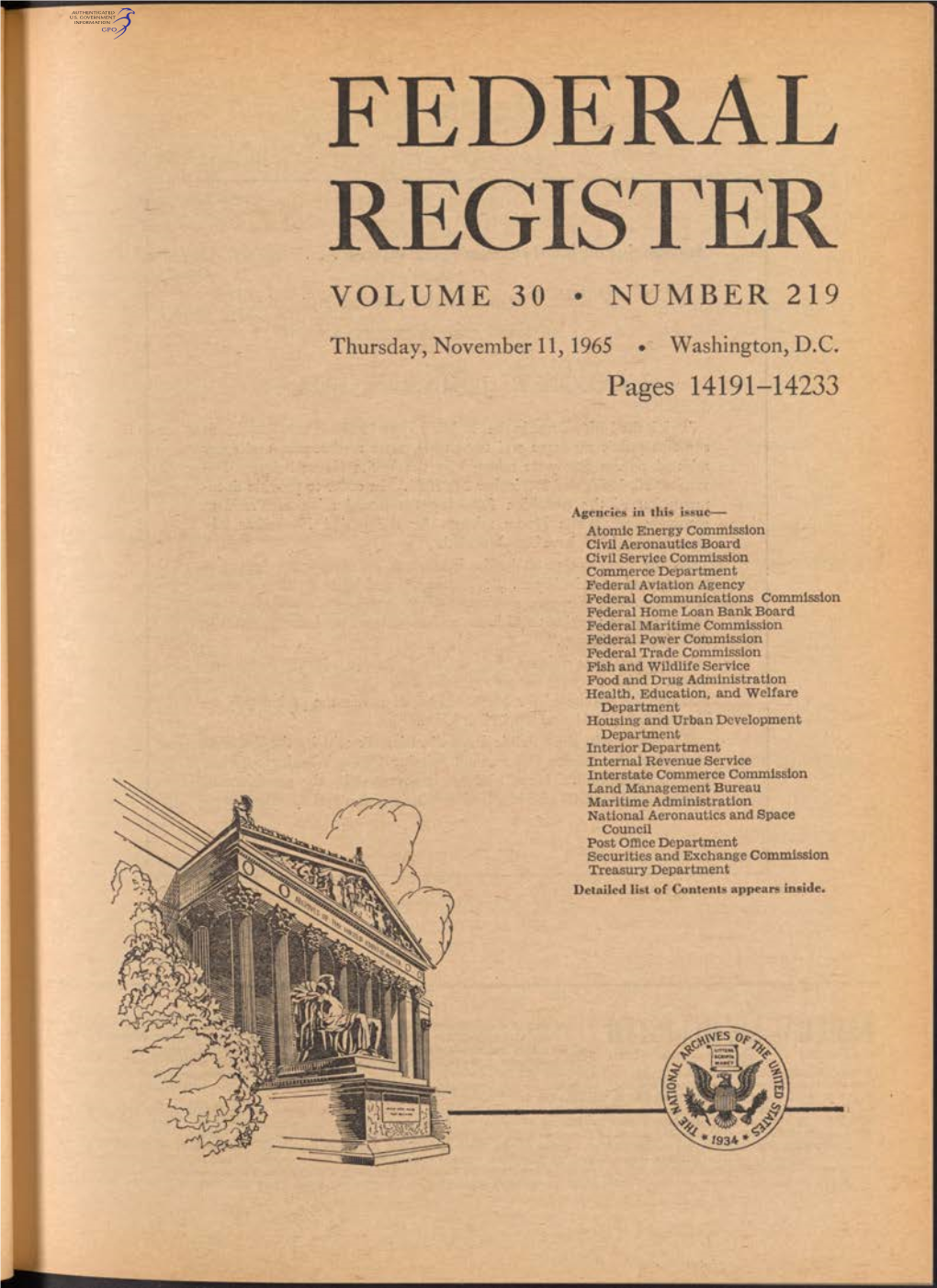 Federal Register Volume 30 • Number 219