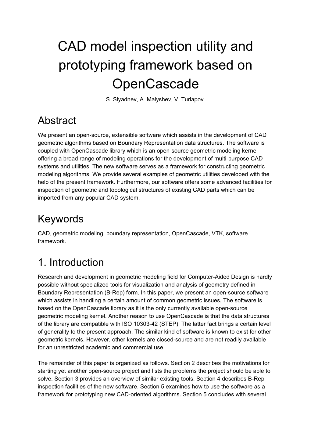 CAD Model Inspection Utility and Prototyping Framework Based on Opencascade S