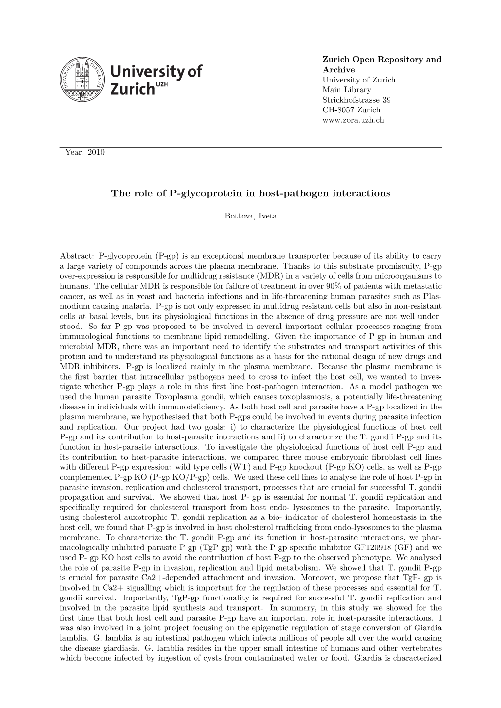 The Role of P-Glycoprotein in Host-Pathogen Interactions