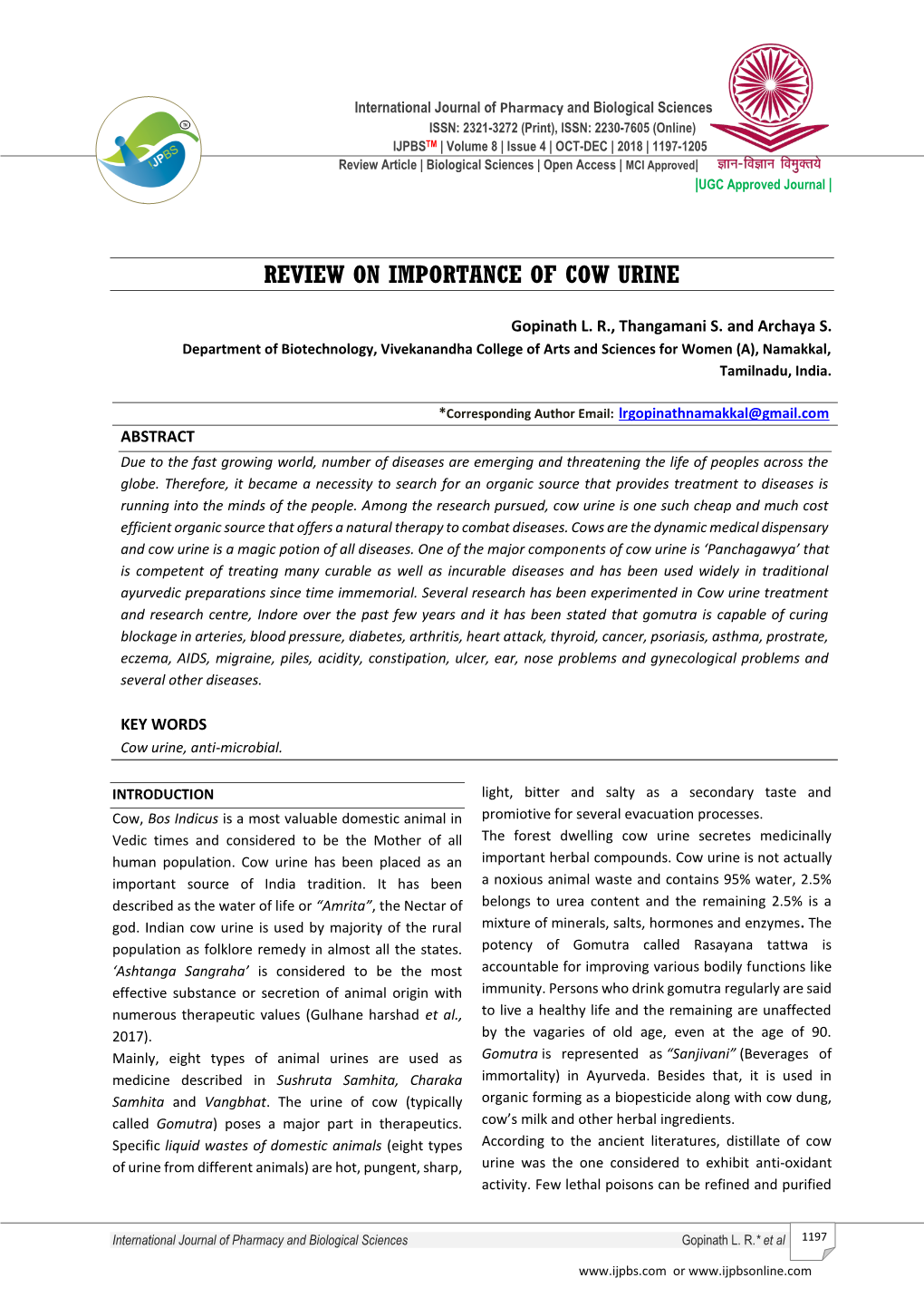 Review on Importance of Cow Urine