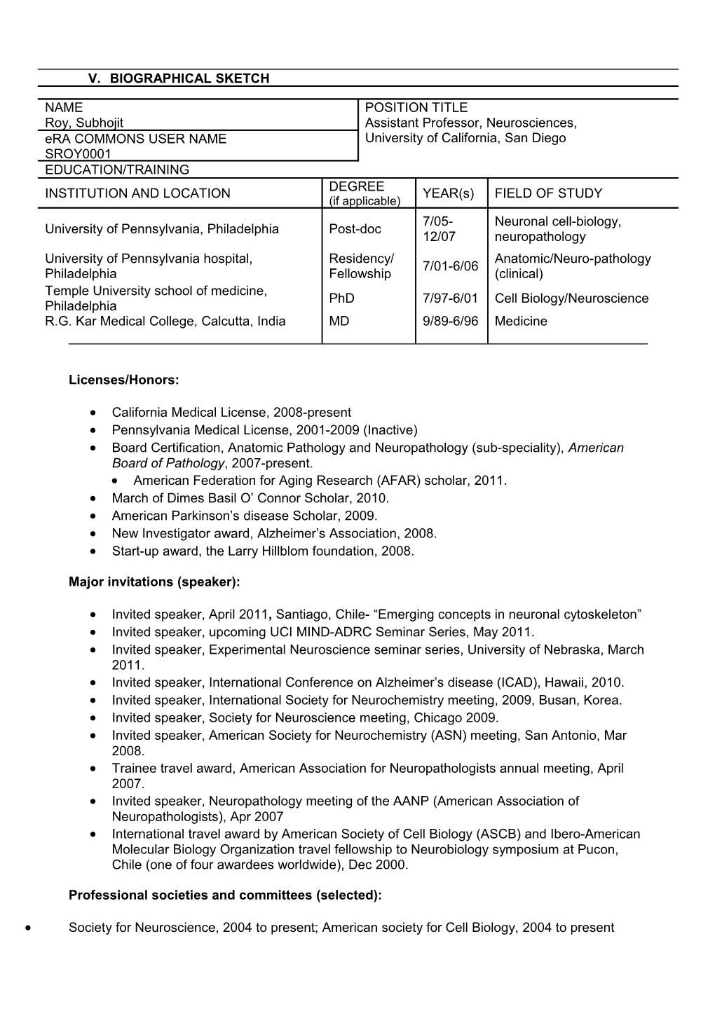 PHS 398 (Rev. 9/04), Biographical Sketch Format Page s11