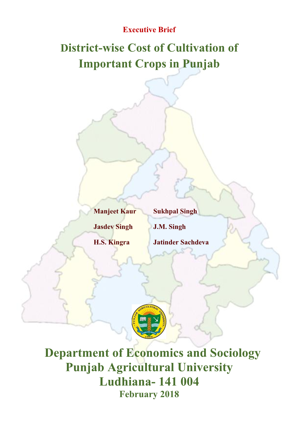 District Wise Cost of Cultivation Study Of