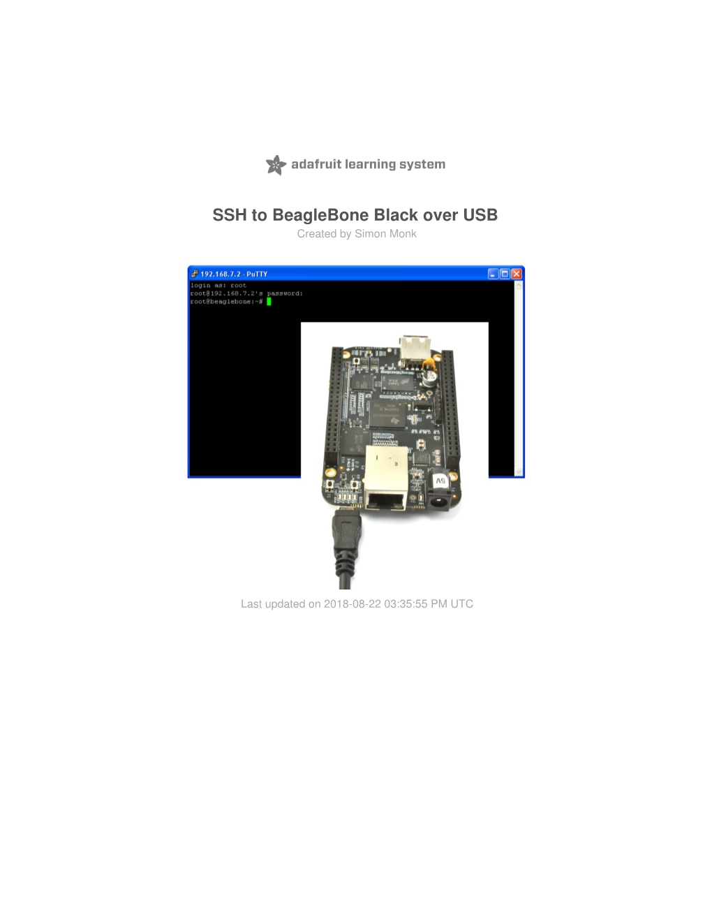SSH to Beaglebone Black Over USB Created by Simon Monk