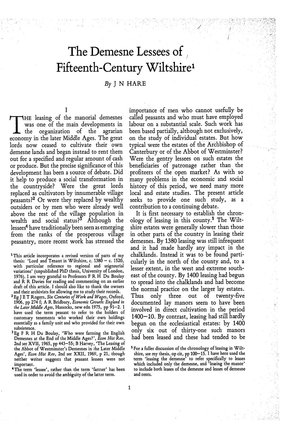 The Demesne Lessees of Fifteenth-Century Wiltshire