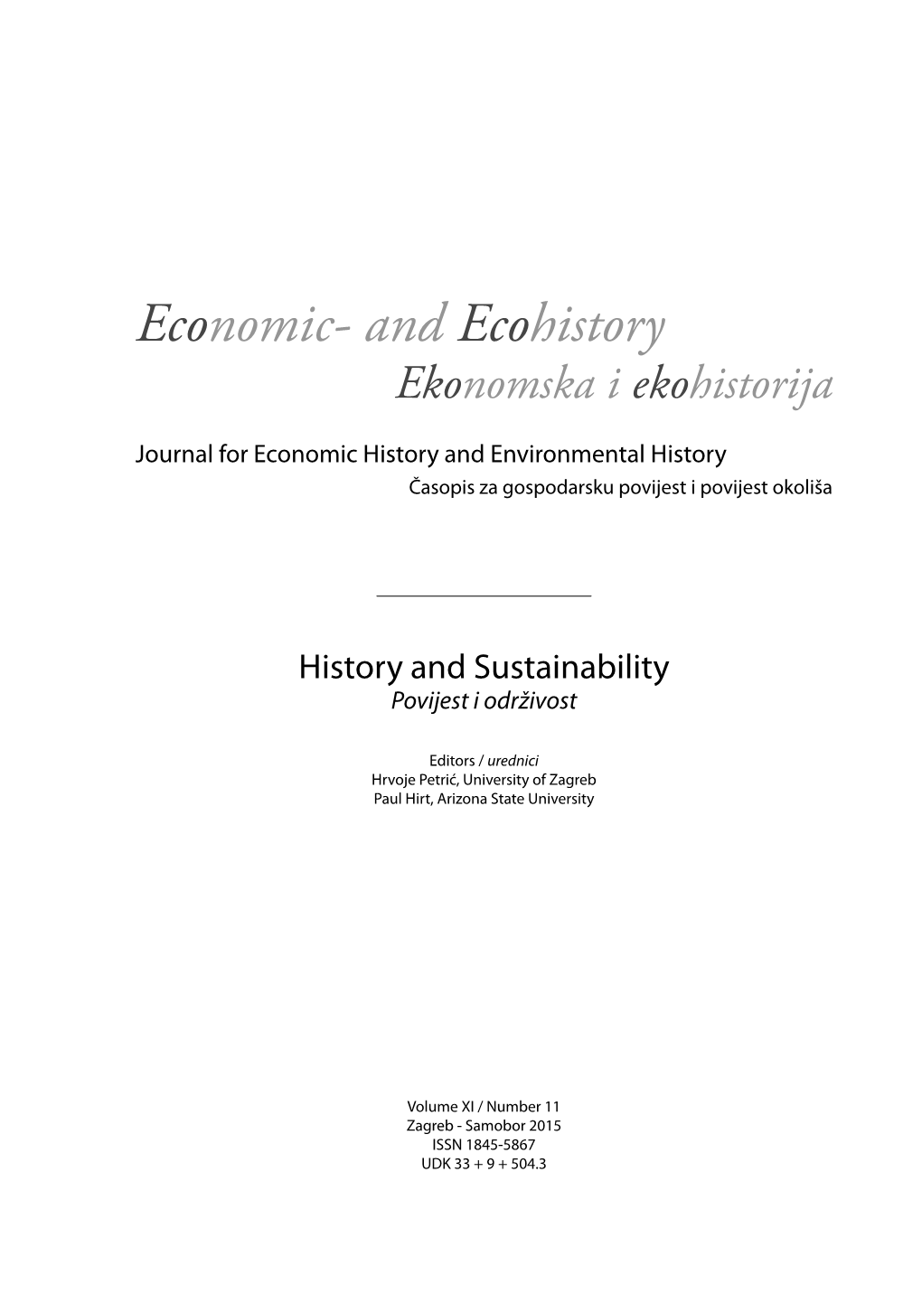 Economic- and Ecohistory Ekonomska I Ekohistorija