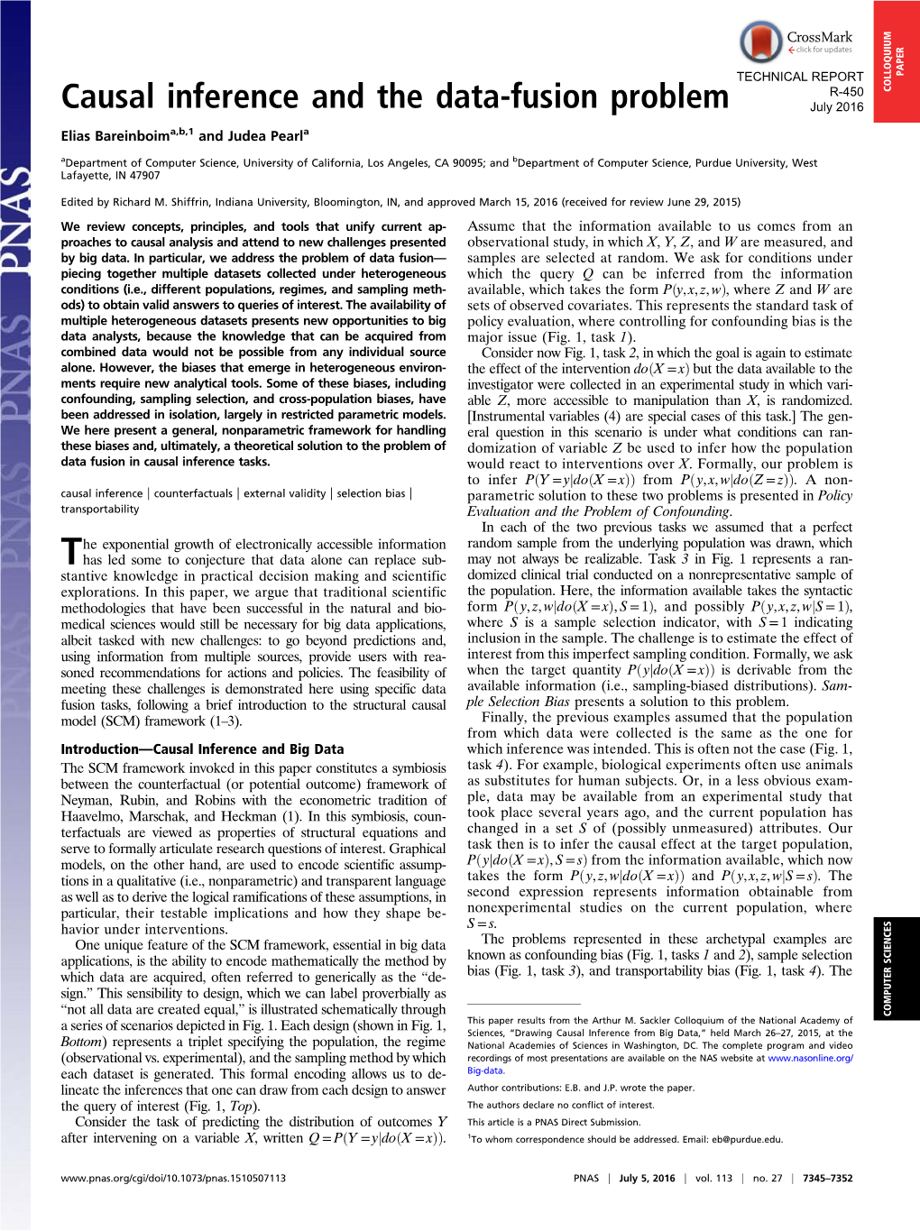 Causal Inference and the Data-Fusion Problem R-450 COLLOQUIUM July 2016