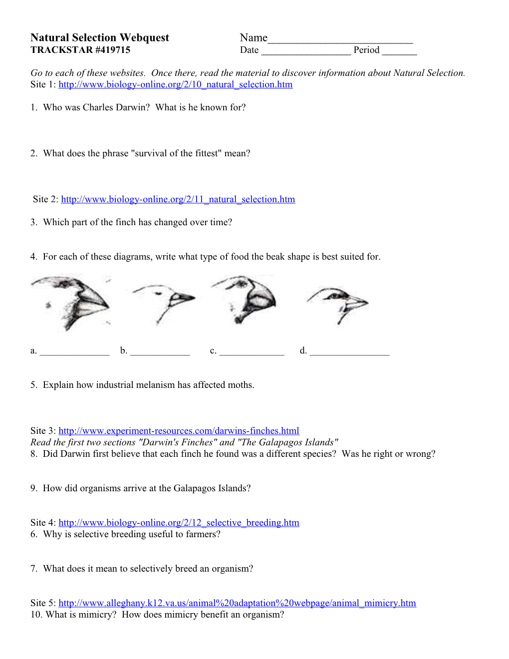 Natural Selection Webquest s1