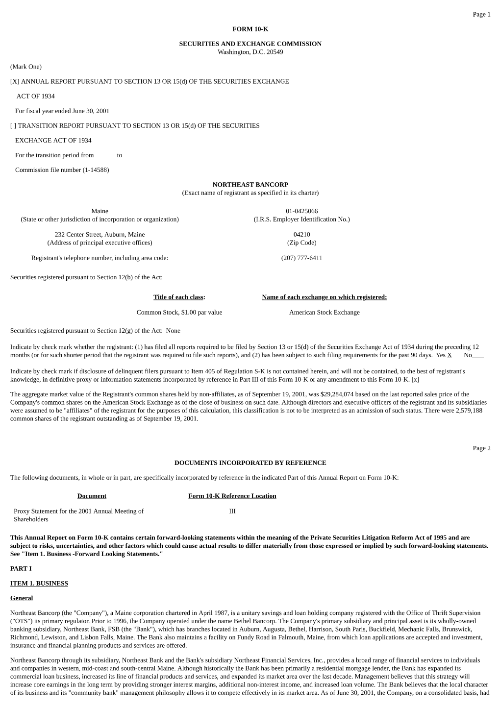 Page 1 FORM 10-K SECURITIES