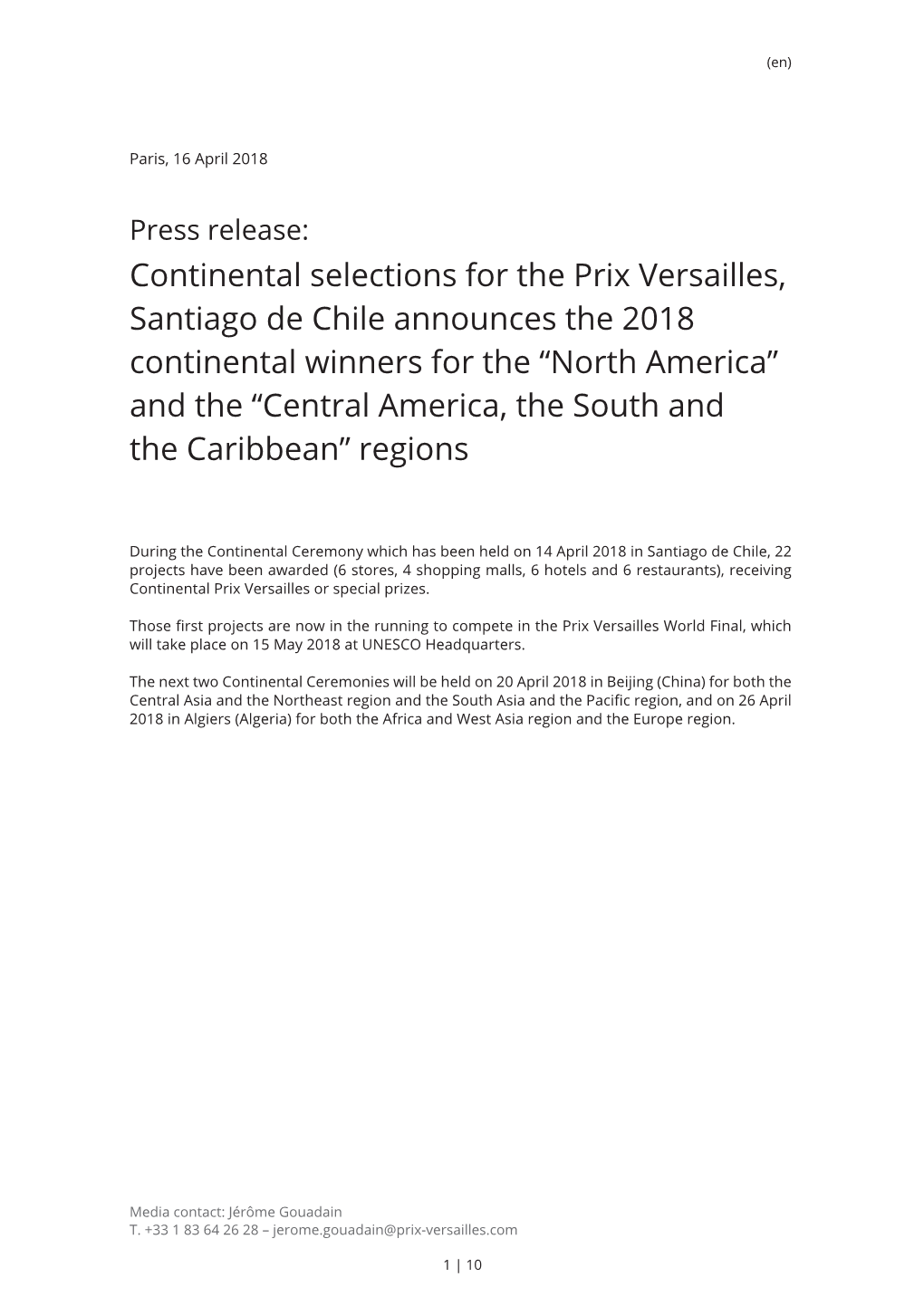 Continental Selections for the Prix Versailles, Santiago De Chile