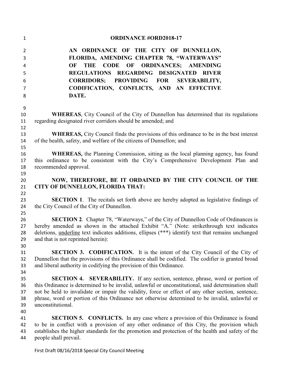 Ordinance #Ord2018-17 an Ordinance of the City Of