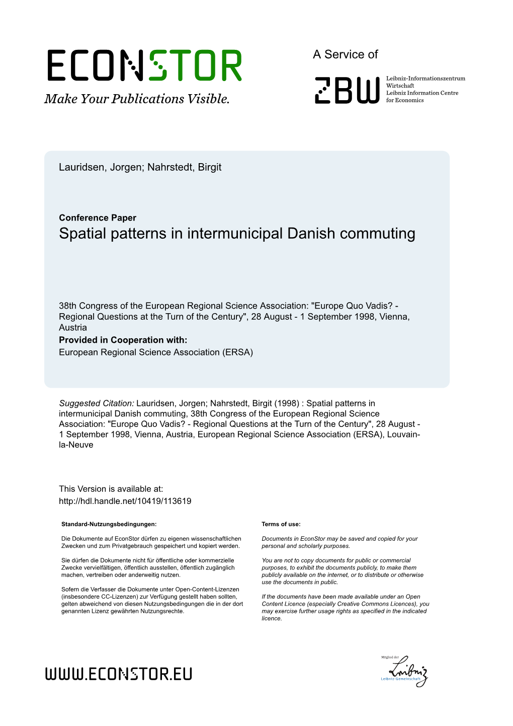 Spatial Patterns in Intermunicipal Danish Commuting