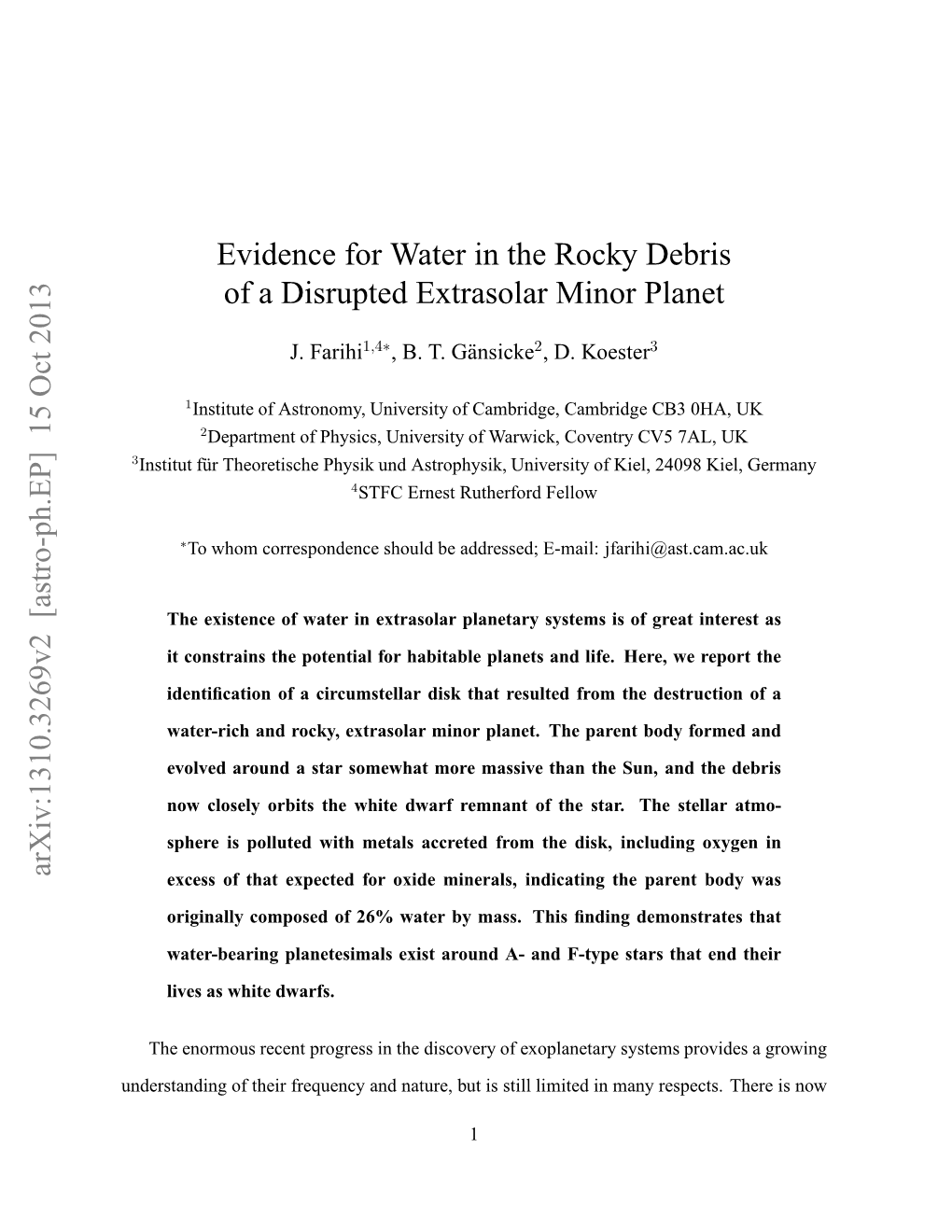 Evidence for Water in the Rocky Debris of a Disrupted Extrasolar Minor Planet