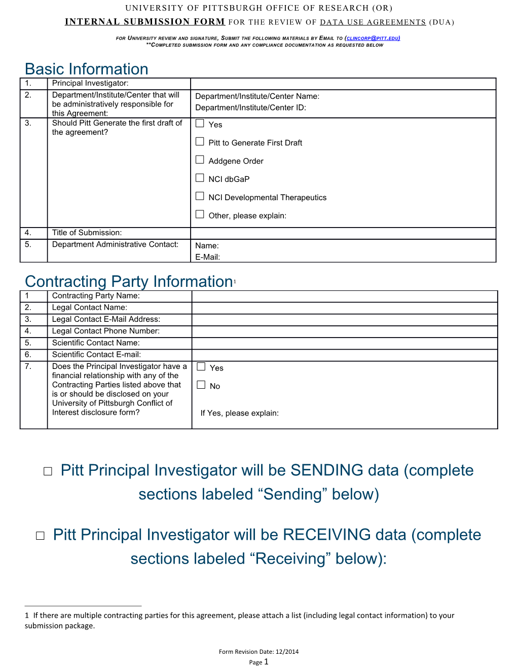 Internal Submission Form for the Review of Data Use Agreements (Dua) s1