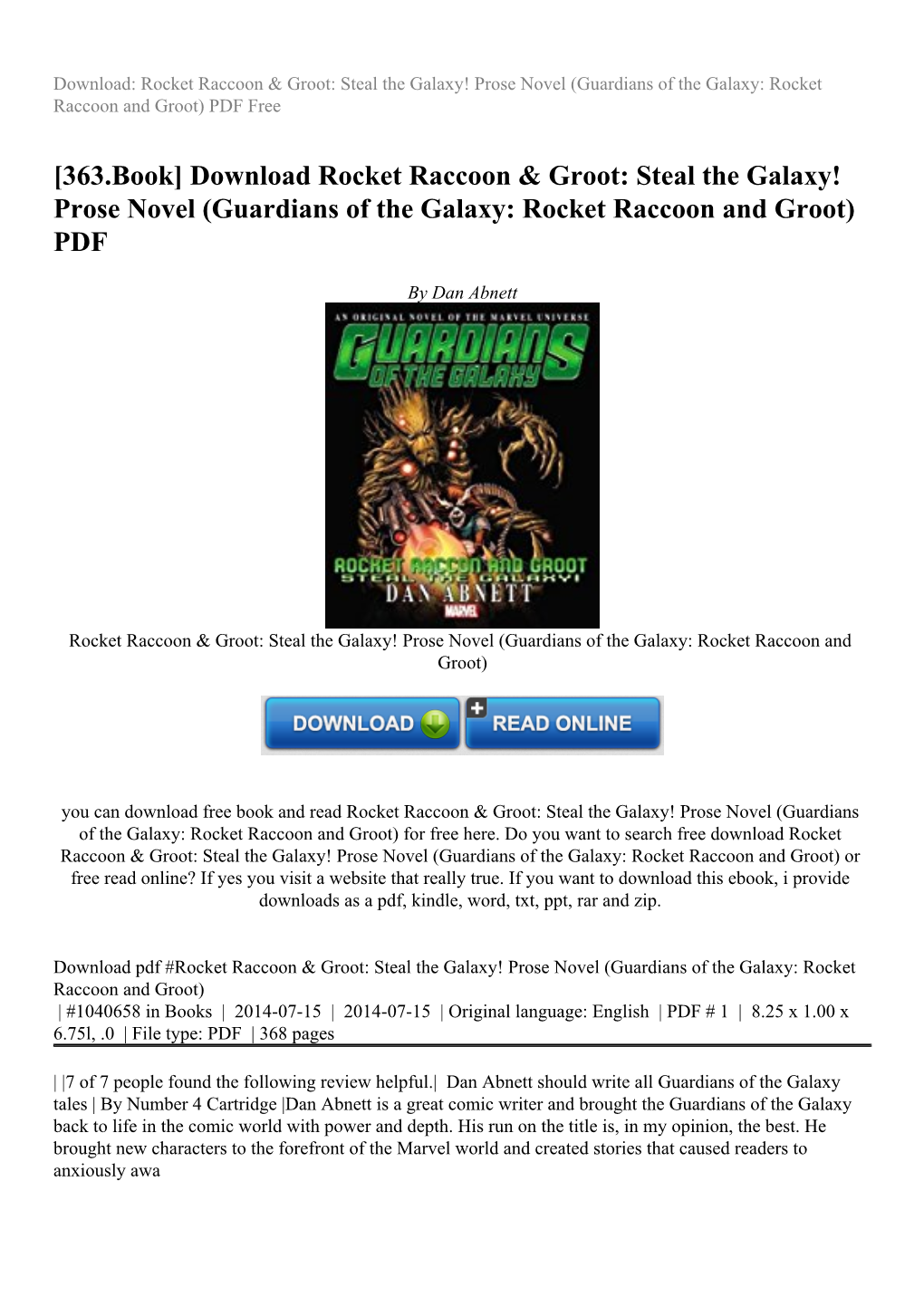 Guardians of the Galaxy: Rocket Raccoon and Groot) PDF Free