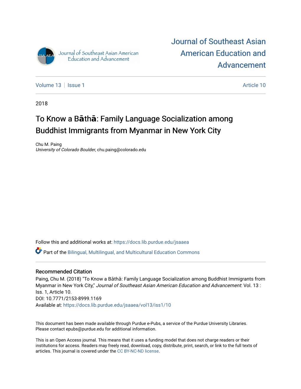 Family Language Socialization Among Buddhist Immigrants from Myanmar in New York City