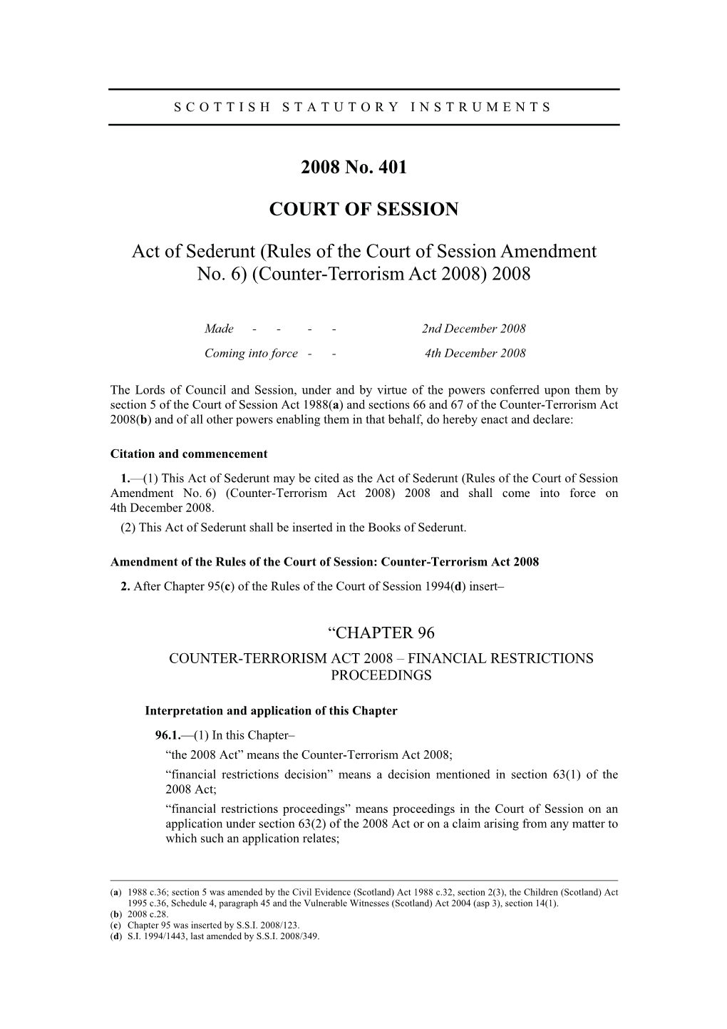 2008 No. 401 COURT of SESSION Act of Sederunt (Rules of the Court