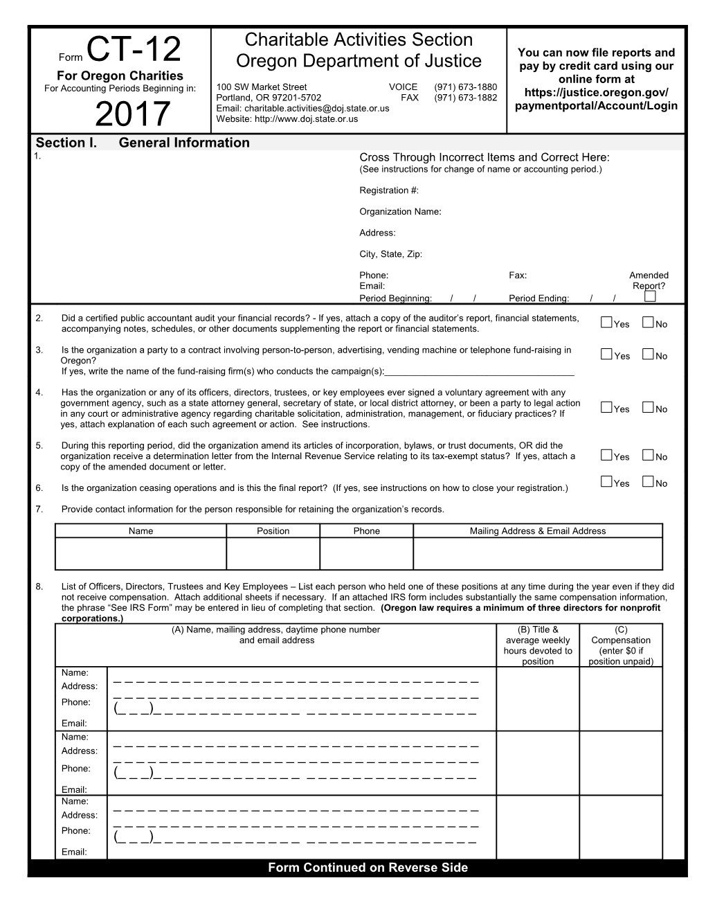 Charitable Activities Section, Oregon Department of Justice