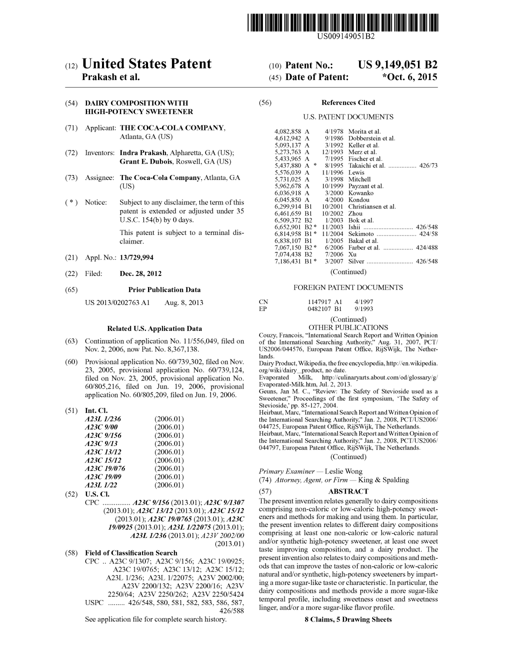 (12) United States Patent (10) Patent No.: US 9,149,051 B2 Prakash Et Al