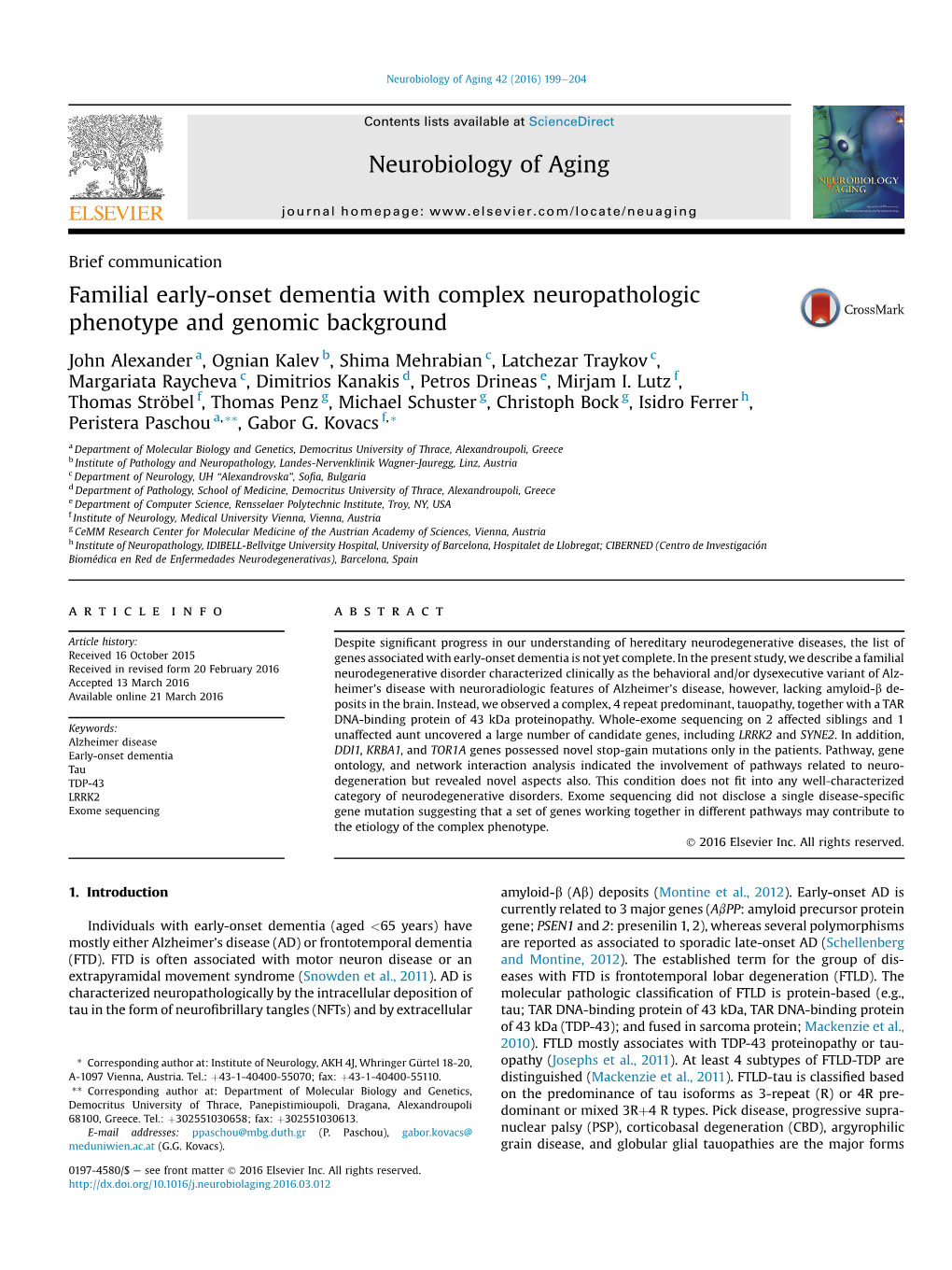 Familial Early-Onset Dementia with Complex Neuropathologic Phenotype and Genomic Background