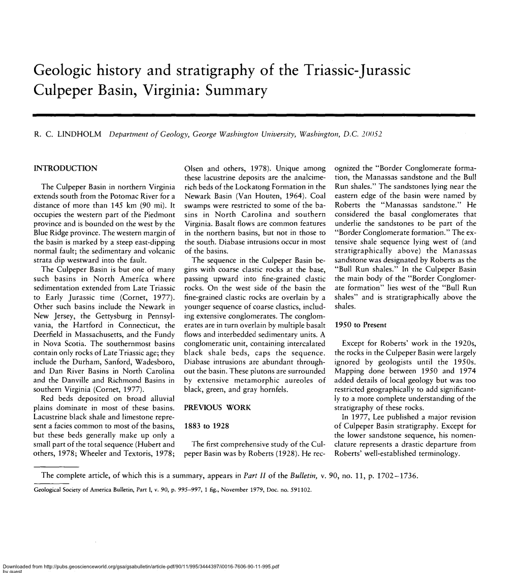 Geologic History and Stratigraphy of the Triassic-Jurassic Culpeper Basin, Virginia: Summary