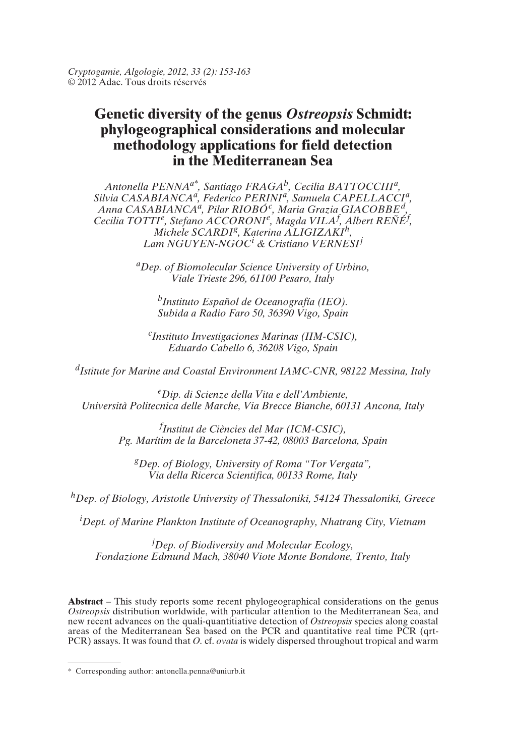 Genetic Diversity of the Genus Ostreopsis Schmidt