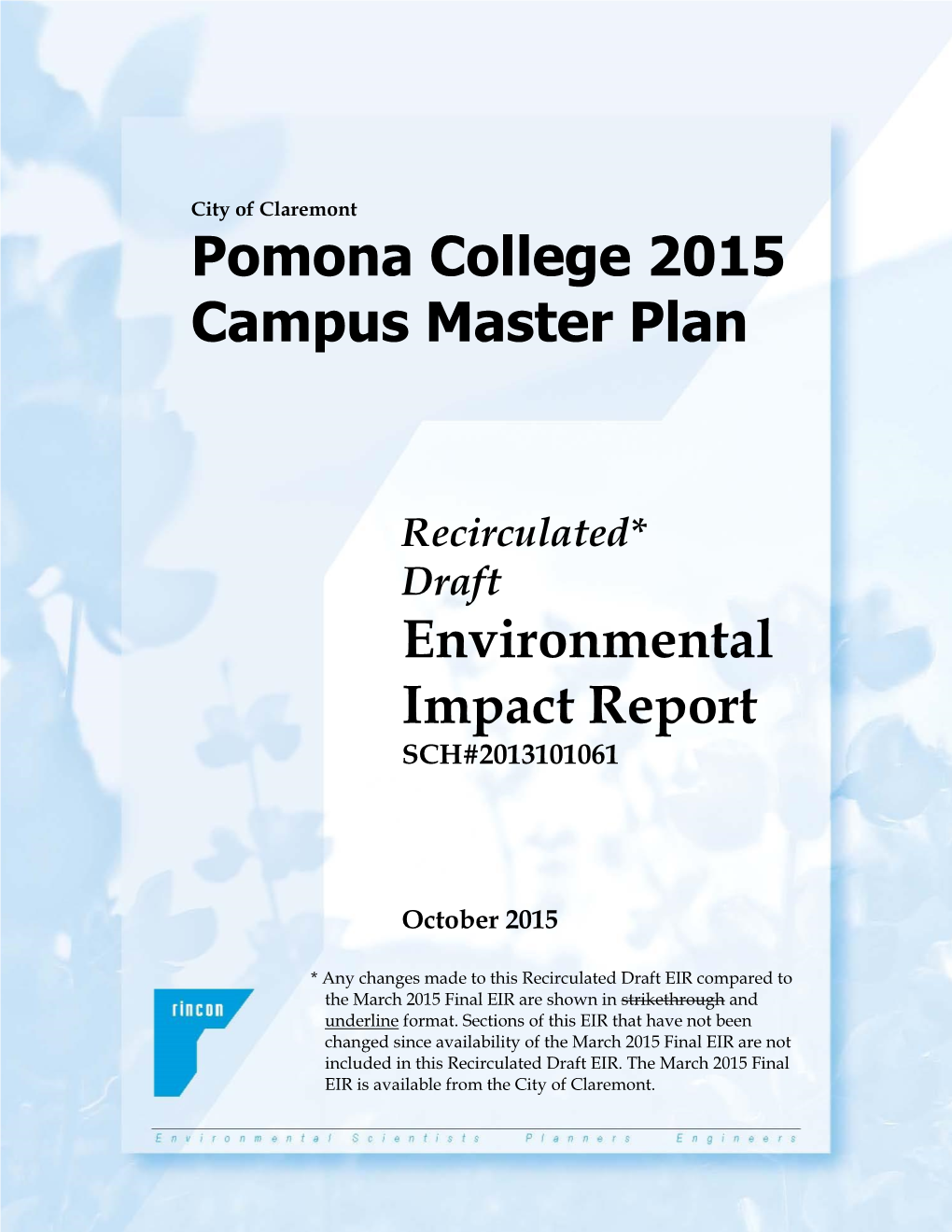 Pomona College 2015 Campus Master Plan Environmental Impact