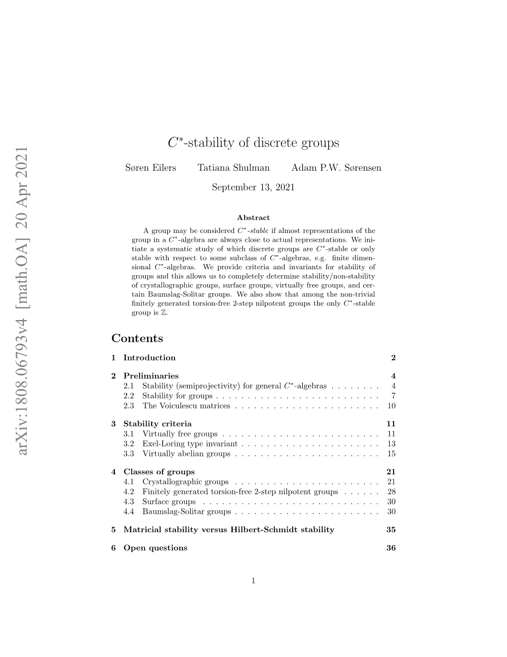 Arxiv:1808.06793V4 [Math.OA] 20 Apr 2021