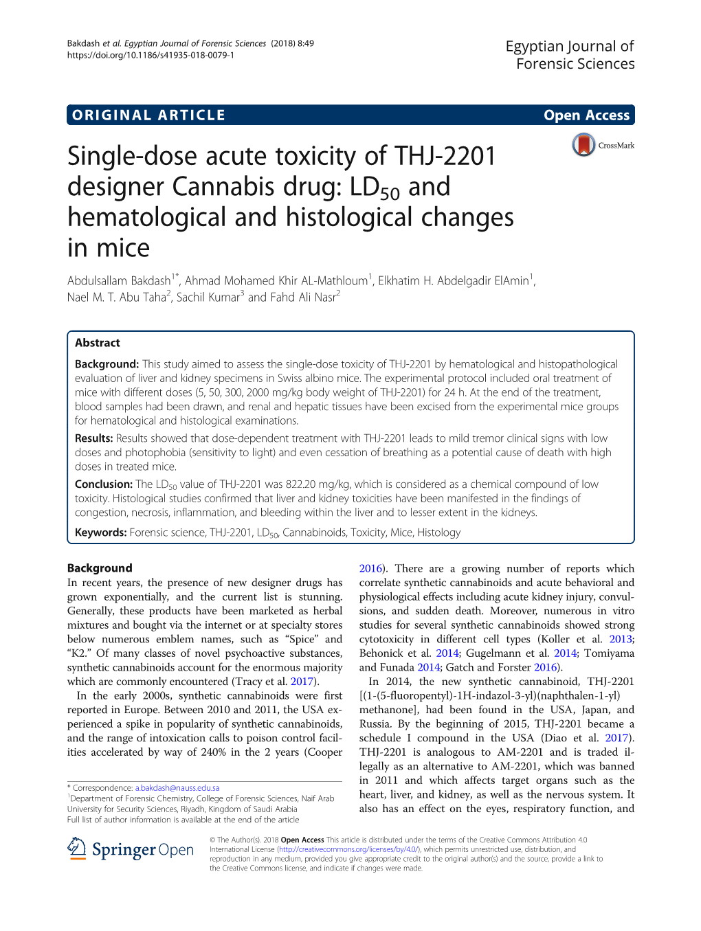 Single-Dose Acute Toxicity of THJ-2201 Designer Cannabis Drug