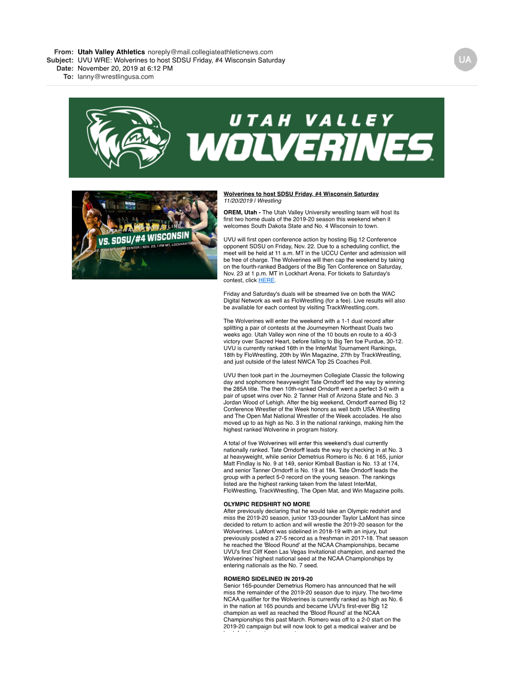 UVU WRE Wolverines to Host SDSU Friday 4