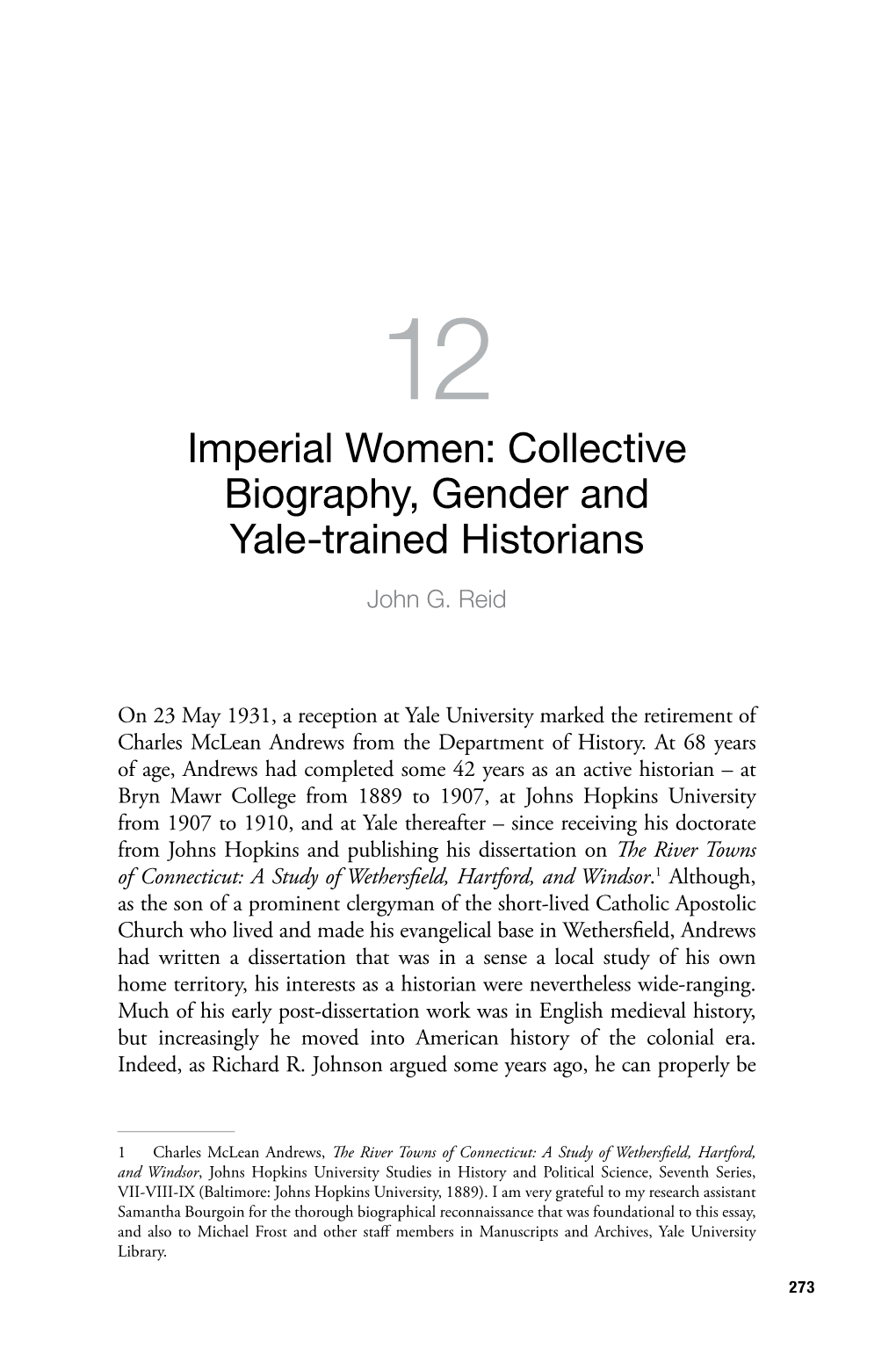 Collective Biography, Gender and Yale-Trained Historians