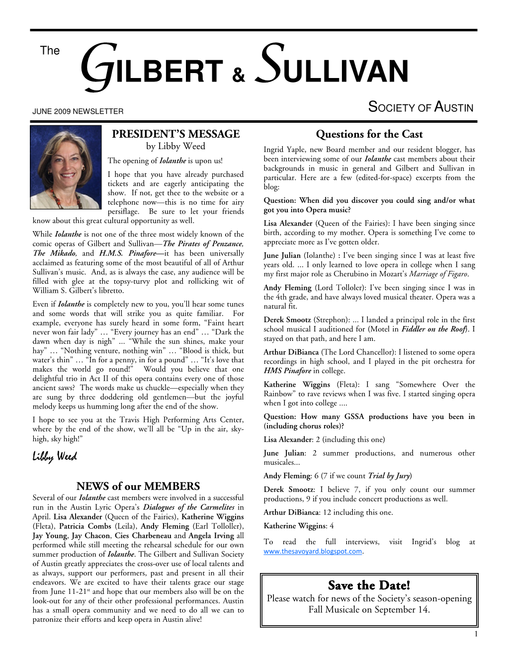 June 2009 Newsletter Society of Austin