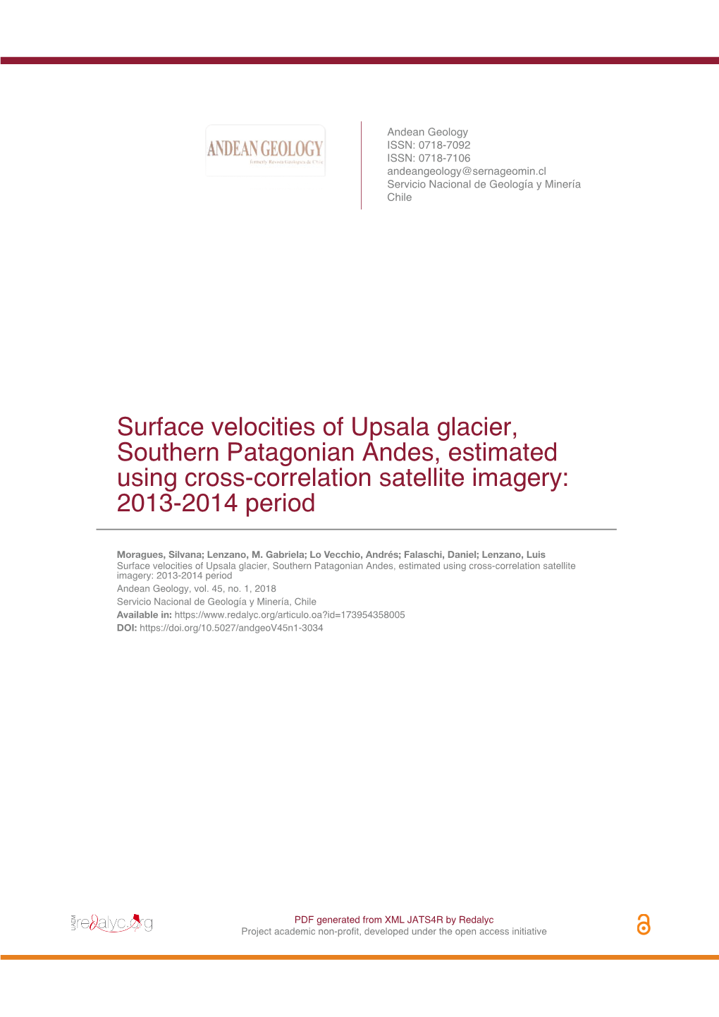 Surface Velocities of Upsala Glacier, Southern Patagonian Andes, Estimated Using Cross-Correlation Satellite Imagery: 2013-2014 Period