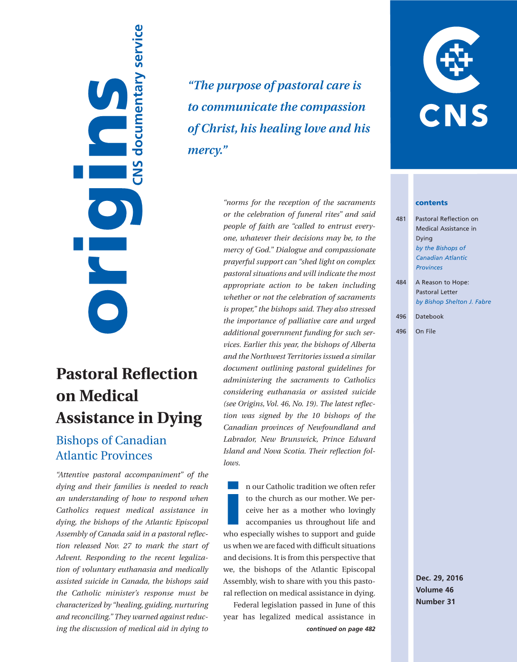 Pastoral Reflection on Medical Assistance in Dying