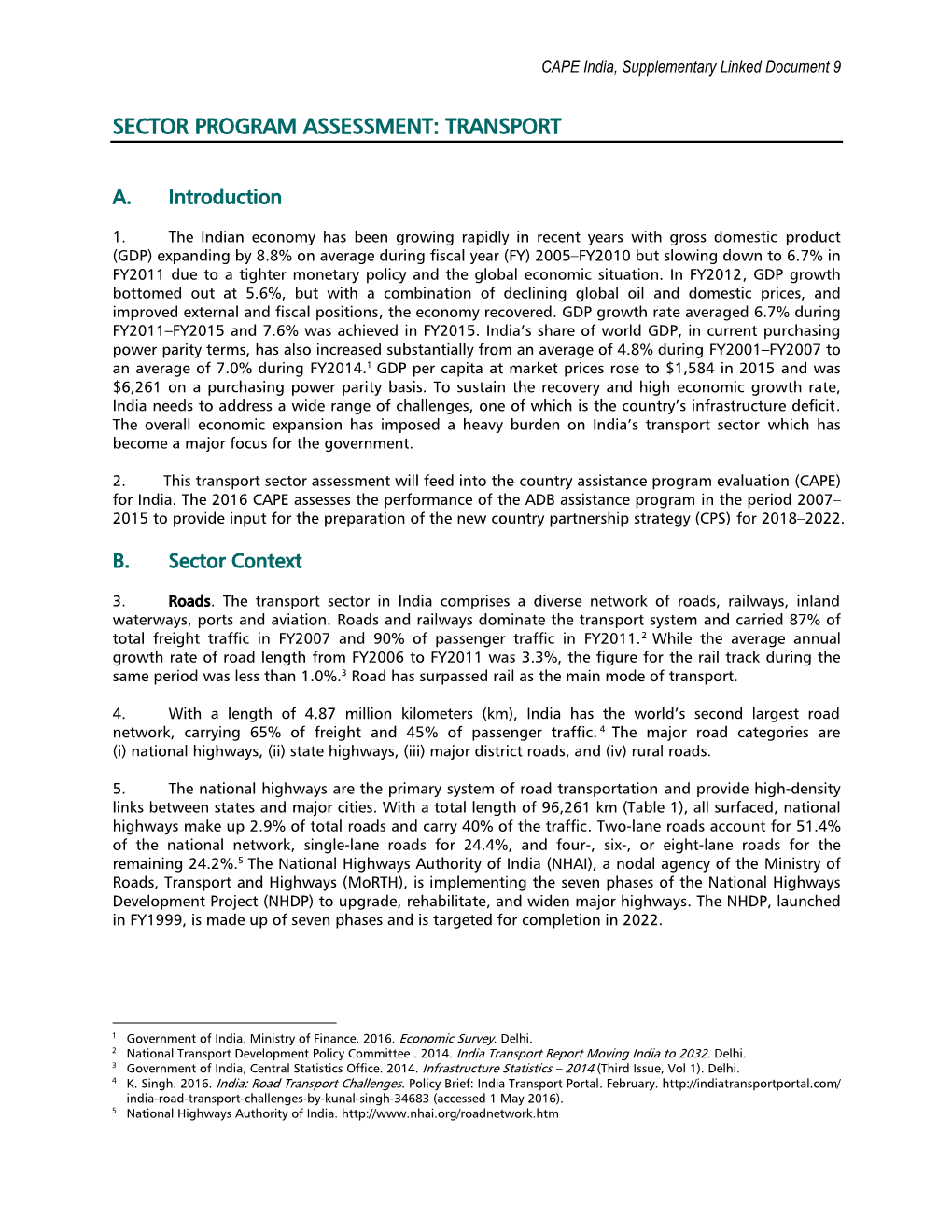 Sector Program Assessment: Transport