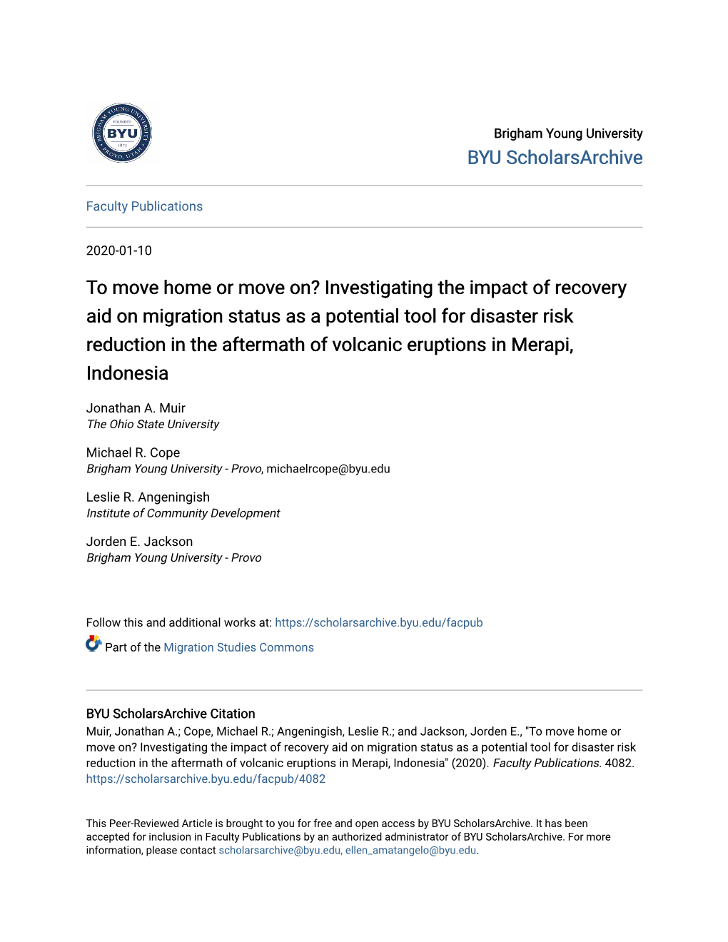 Investigating the Impact of Recovery Aid on Migration Status As