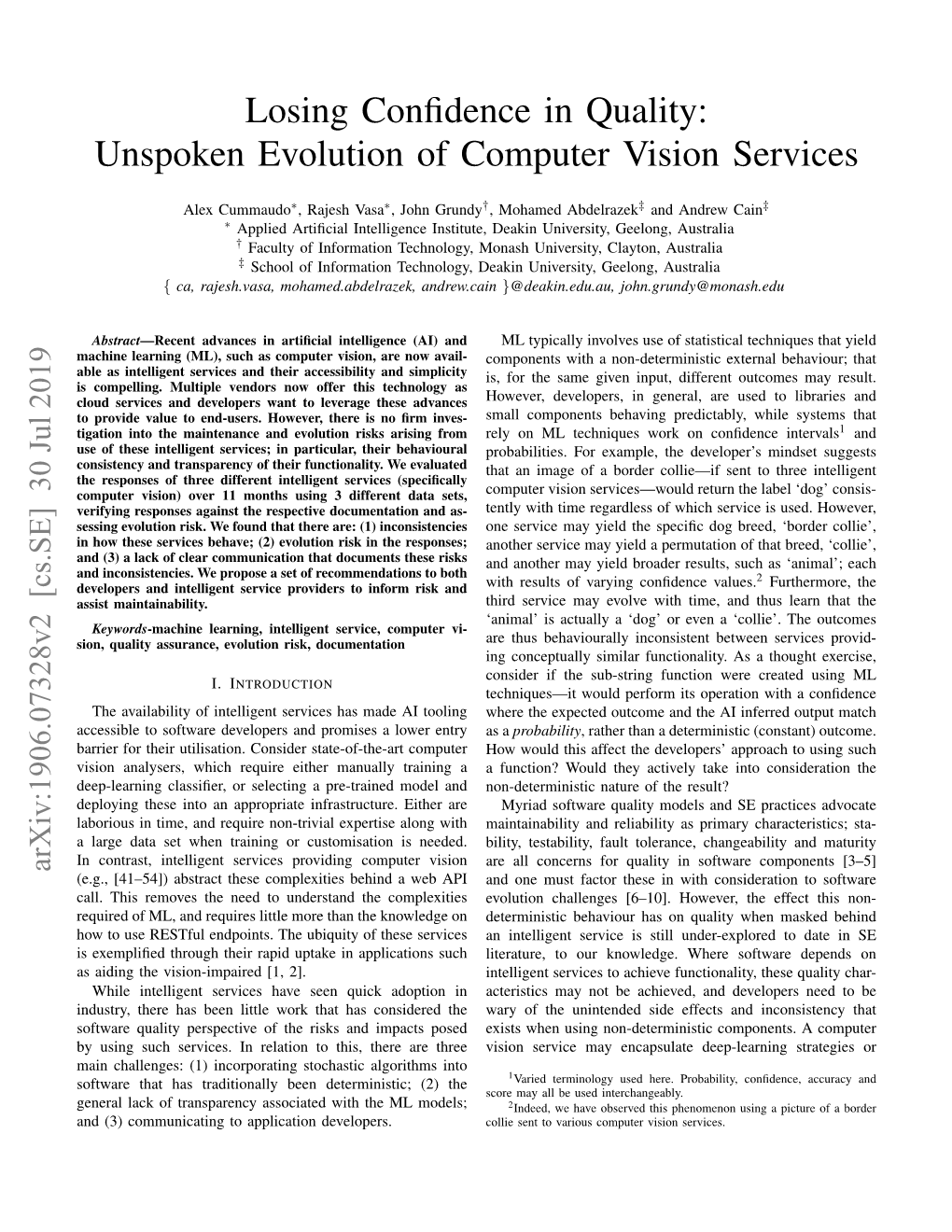 Losing Confidence in Quality: Unspoken Evolution of Computer Vision Services