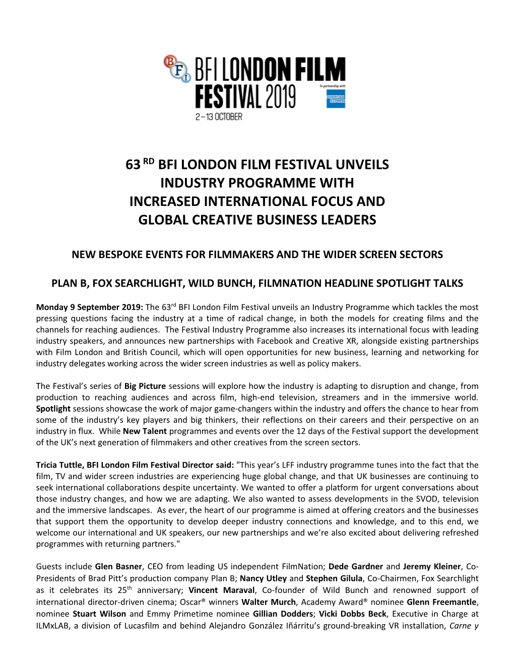 63Rd Bfi London Film Festival Unveils Industry