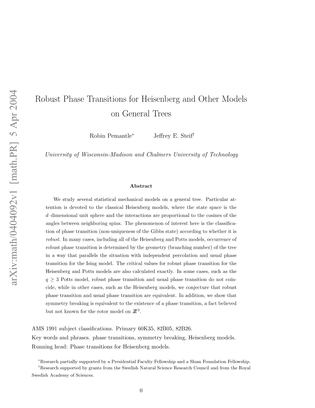 Robust Phase Transitions for Heisenberg and Other Models On