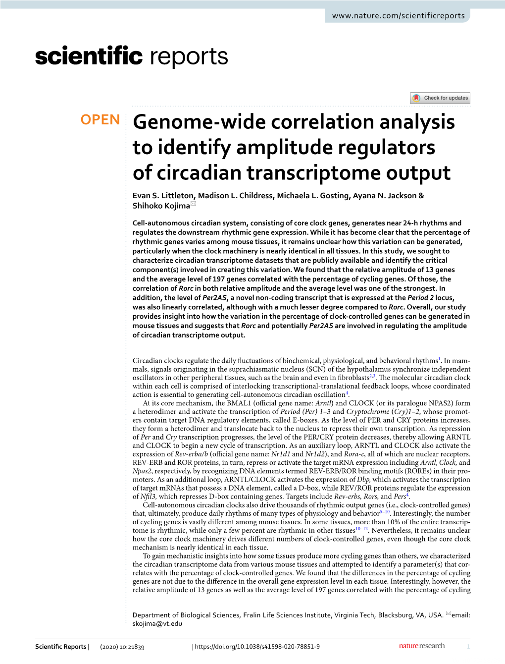 Genome-Wide Correlation Analysis to Identify Amplitude Regulators Of