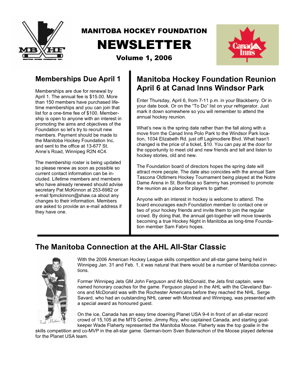 NEWSLETTER Volume 1, 2006